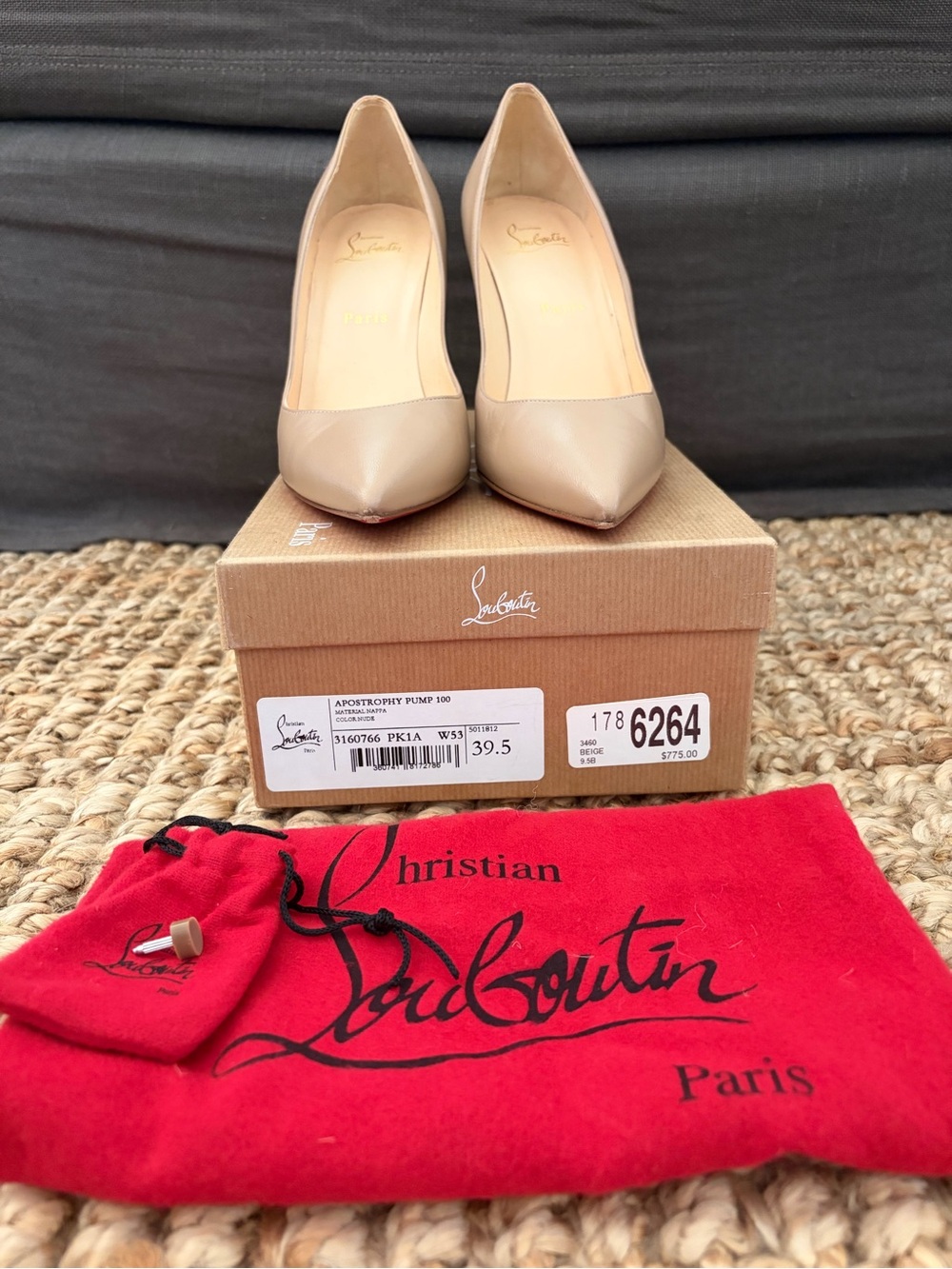 Christian Louboutin Apostrophy 100 Nude Leather Pumps 39.5